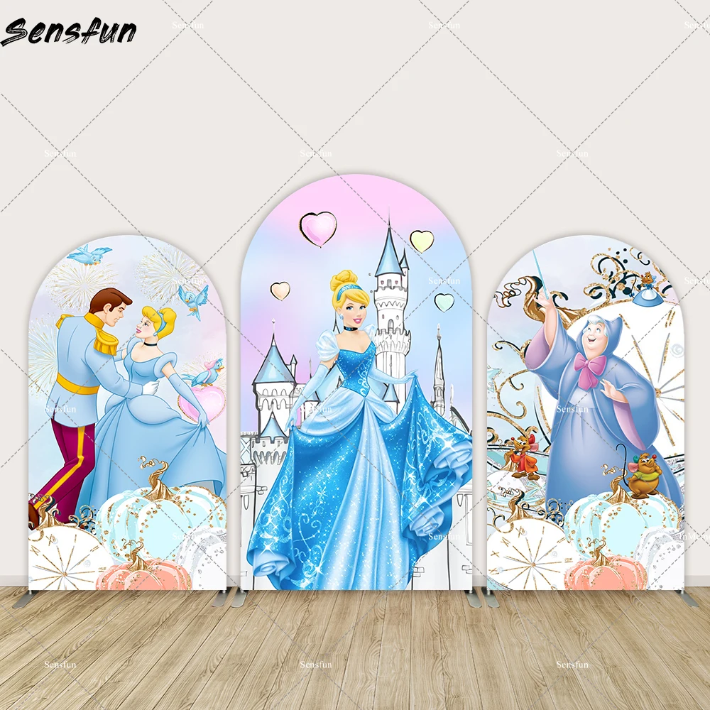 Cartoon Blonde Princess Cinderella Arch Cover Backdrop Chiara Wall for Girl Birthday Party Decoration Castle Photo Background