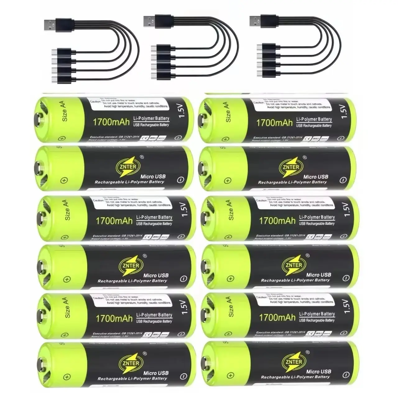 

12pcs/lot 1.5V AA rechargeable battery 1700mAh USB rechargeable lithium polymer battery mouse camera microphone AA battery