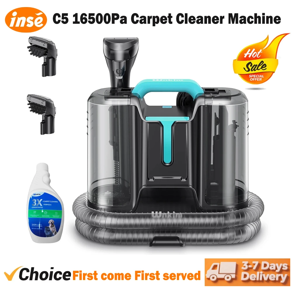

TASVAC C5 16500Pa Powerful Portable Carpet Cleaner Machine Lightweight with Dual Tanks for Pet Stains Sofa Car Stain Cleaning