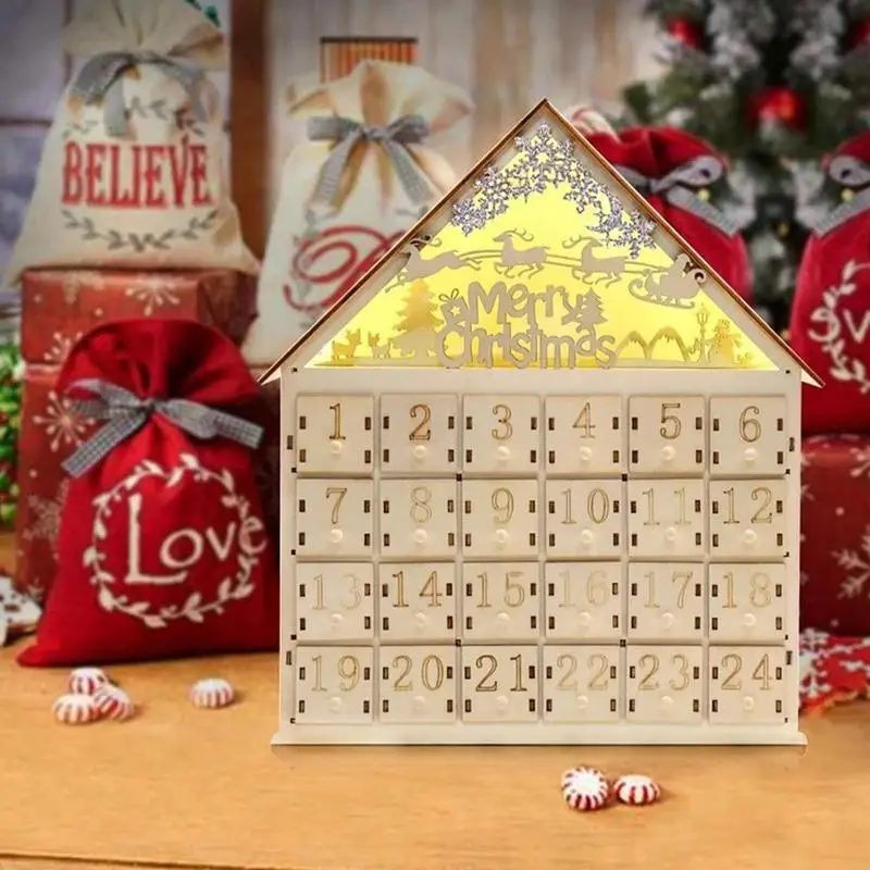 Advent Calendars Box Elk House LED Lights Advent Calendars Christmas 24 Days Countdown Merry Christmas Advent Box For home