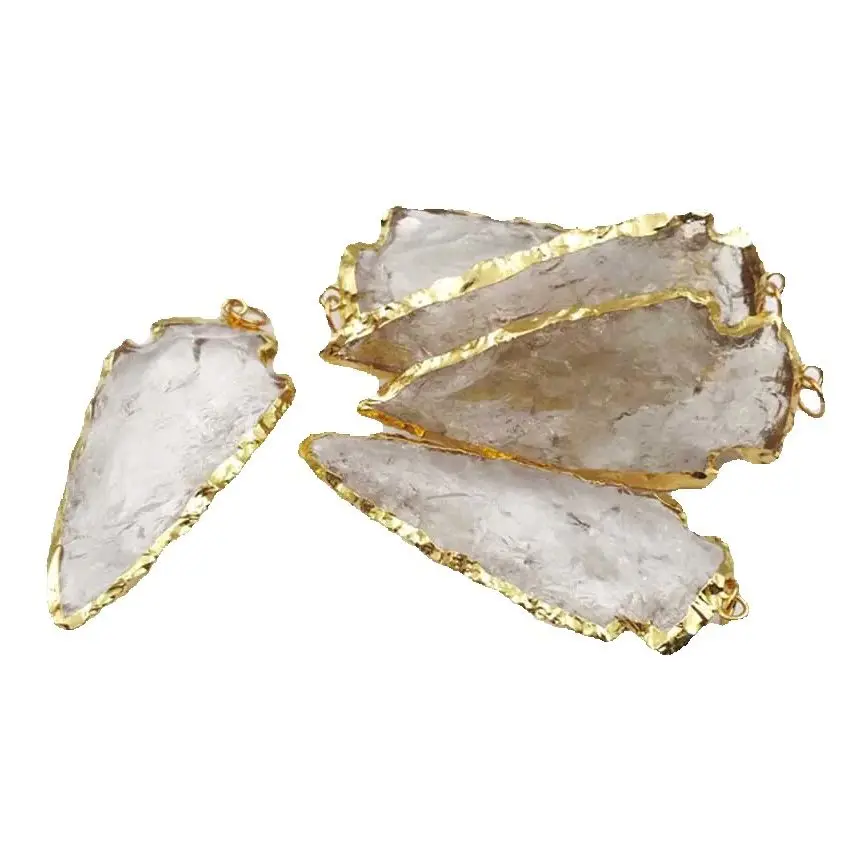 WT-P1377 Natural Arrowhead shape Clear Quartz Crystal Gold Plated Pendant In Three Size Multi-optional For Women Necklace Making