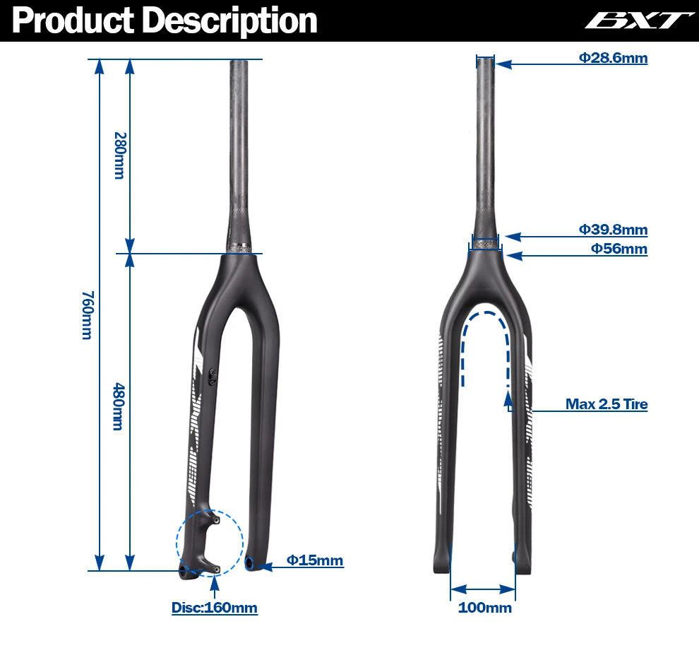 BXT 29er Carbon MTB Gabel 100*15mm Konische Steckachse Fahrrad-Mountainbike-Gabel für Rennzwecke Fahrradgabel Scheibenbremse 160mm – Detail 2