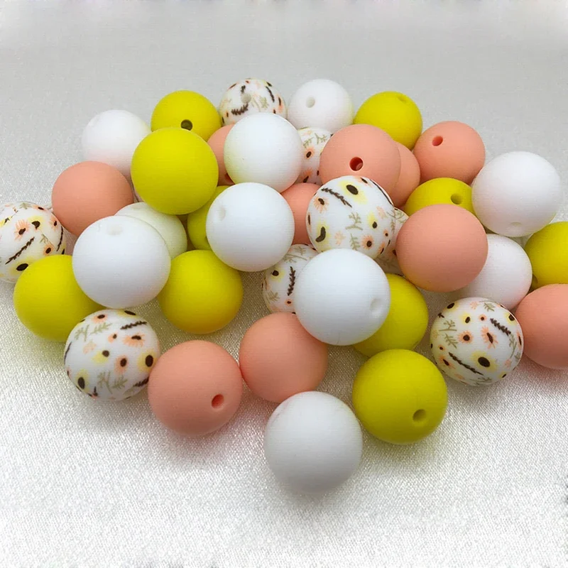 

20pcs/lot New Silicone Round Beads/Printed Mixed loose bead For Jewelry Making DIY Bracelet Necklace Earrings Accessories