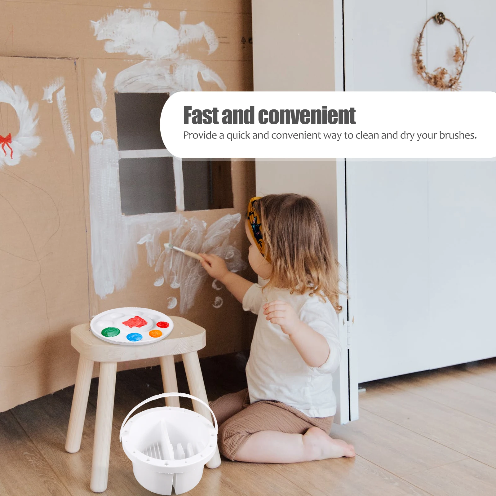 

Plastic Art Tool 3in1 Paint Brush Washing Container Cleaning Bucket Portable Basin Palette for Travel Painting
