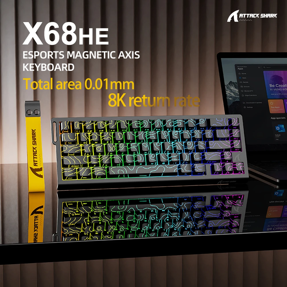 X68HE ATTACK SHARK Gaming Keyboard Wired Mechanical Magnetic Switch 0.01mm Rapid Trigg 8000Hz SOCD/Rs 0.125ms For Pro Gaming