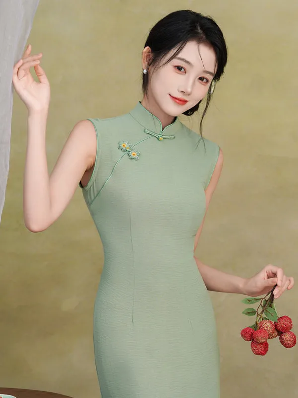 

Элегантное длинное платье-ципао в китайском стиле для женщин с пуговицами, дышащее, для повседневной носки