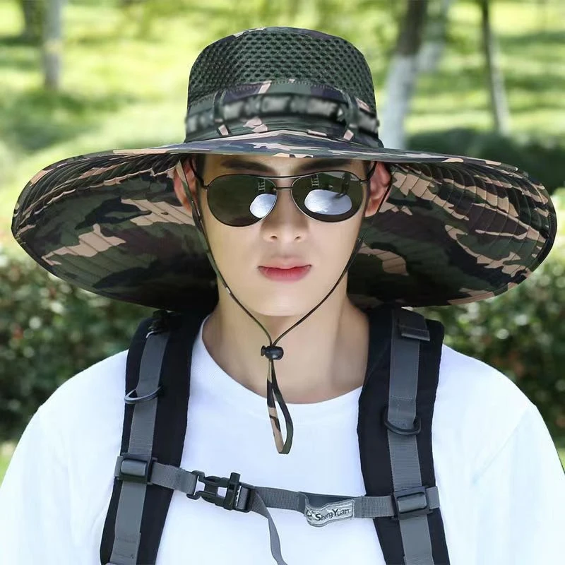 

Summer Large Sun Hat Men Women Breathable Fishing Cap Sun UV Protection Mesh Fisherman Hat Hiking Outdoor Beach Cap Umbrella Hat