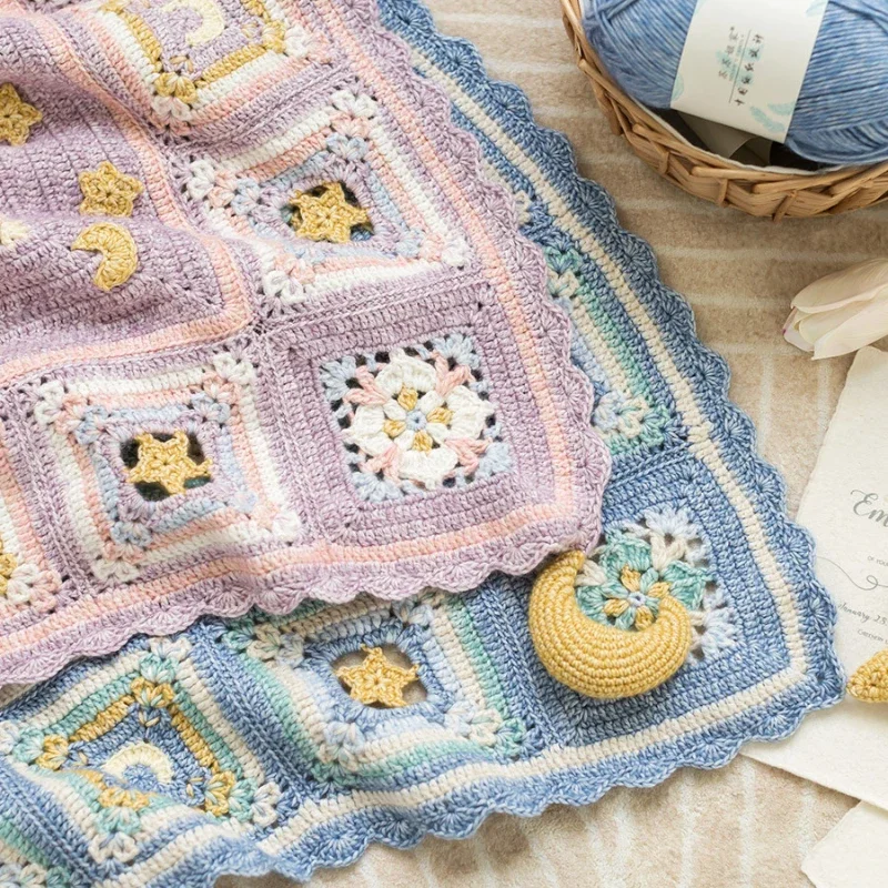 Susan's Family Crochet DIY Kit Dream Star Moon Blanket Materials Package Crochet Flowers Blanket Kit Handmade Wedding Gift