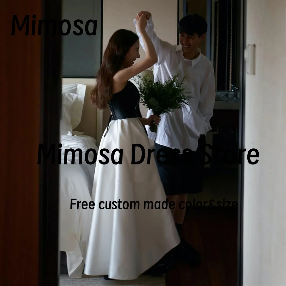 Mimosa Prom Dresses 2025 Spaghetti Strapless Evening Gowns Contrast Color Wedding Party Korea Girls Wear Dress Customized