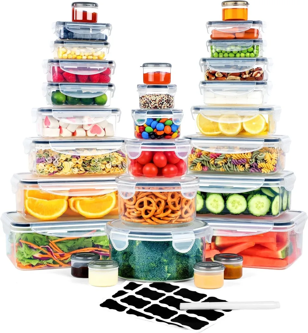 

56 Pcs Large Food Storage Containers Set with Lids (28 Containers & 28 Snap Lids) - Airtight Plastic Containers for Pantry