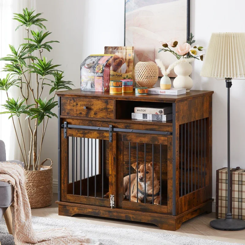 

Sliding door dog crate with drawers