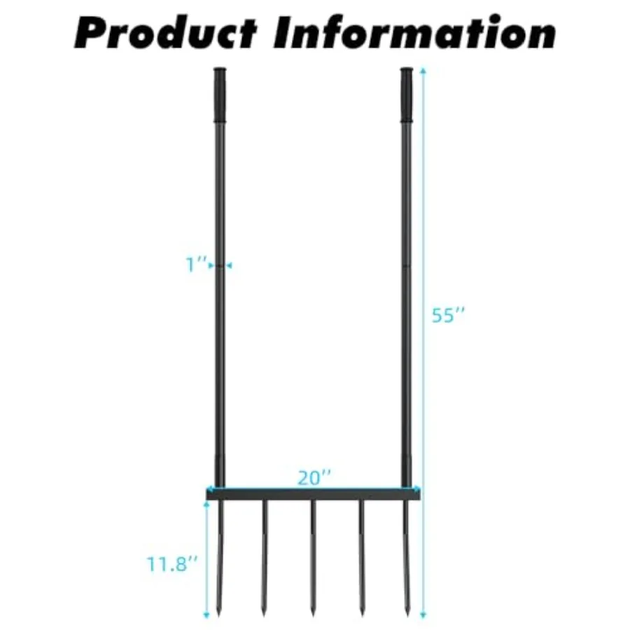 Broadfork Garden Tool Heavy Duty, 5 Tines Broad Fork for Gardening, U-Shaped Garden Fork for Loosening Soil, 20 in. Wide Broadf