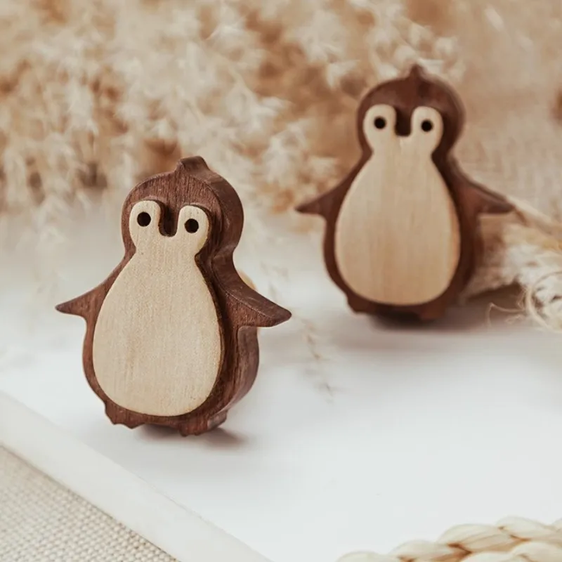 Cute Penguin Wooden Furniture Door Pulls Handles for Drawers and Wardrobe Cabinet Knobs Wood Wall Hooks Decoration Hardware