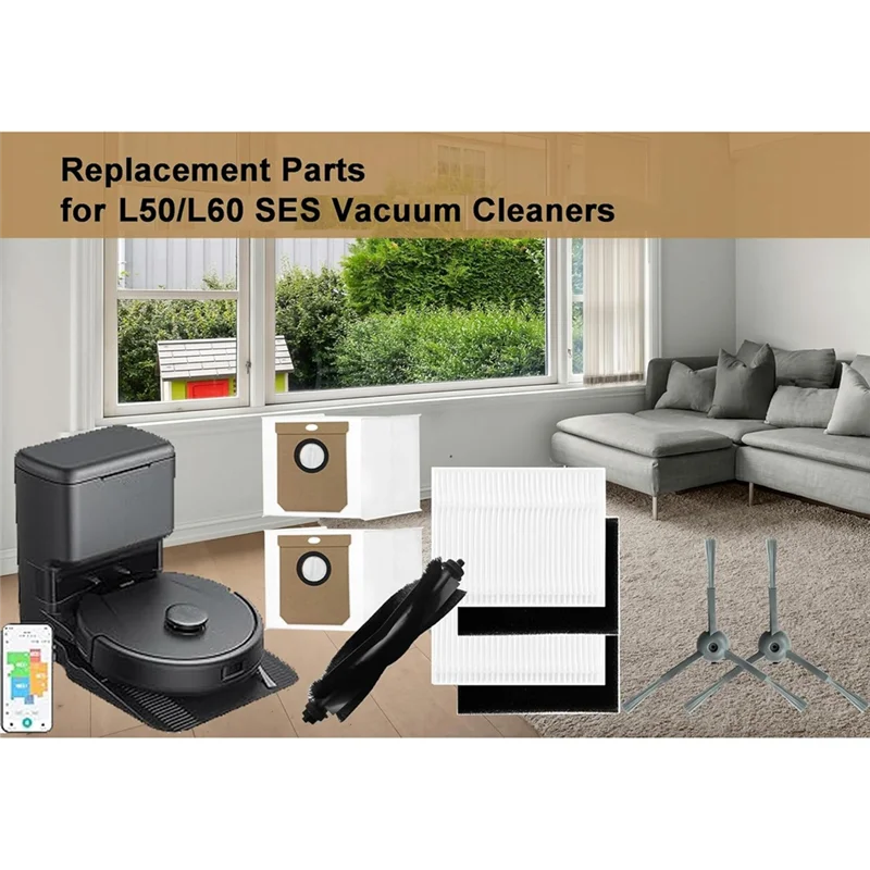 15PCS Kit di accessori per Eufy Clean L50 /L50 SES /L60 /L60 Hybrid Robot Aspirapolvere Principale Spazzola laterale Filtri Sacchetto per la polvere-A58E