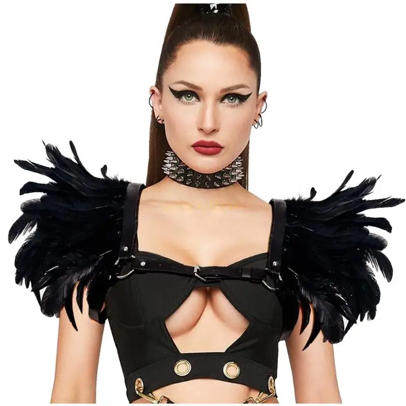 31BF ريشة الرأس Halloween Cosplay Cosplay للنساء البالغات الفيكتوريات القوطية القوطية تجاهل شال التفاف الكتف