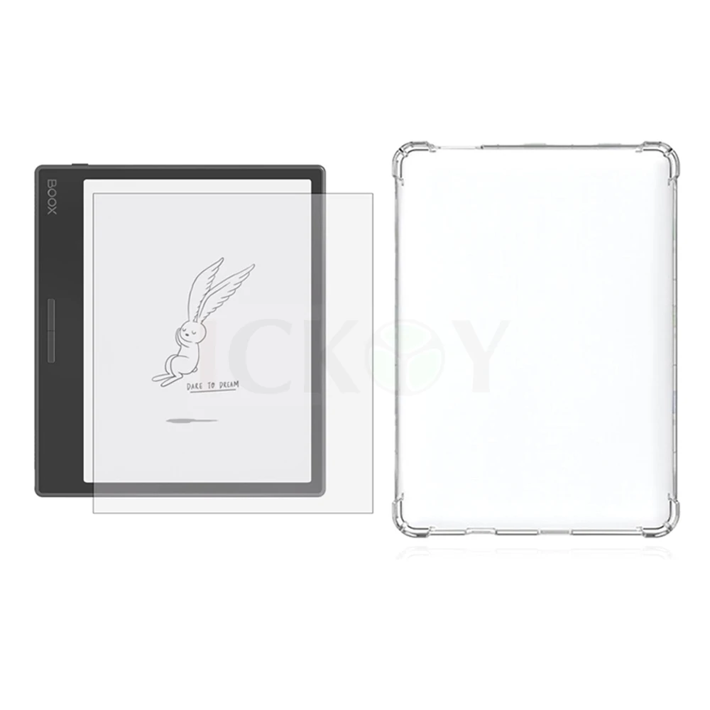 Transparent TPU Case with 4 Corner Airbag Shockproof Cover + Screen Protector Shield Film for BOOX Leaf 2/Leaf 3/Leaf 3C