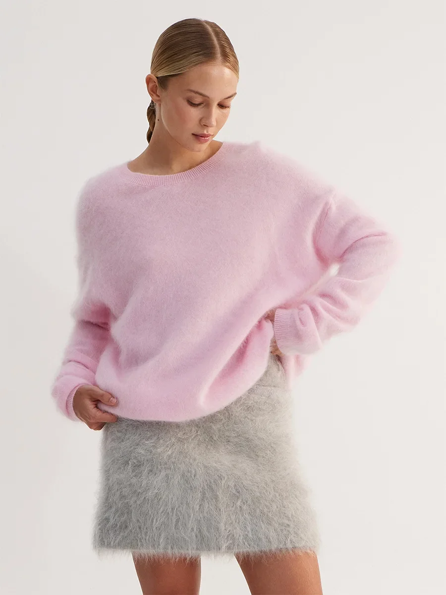 

2025 Women's Autumn Winter Solid Color Knit Sweater O-Neck Long Sleeve Comfortable Loose Fit Casual Relaxed Fashion Pullovers