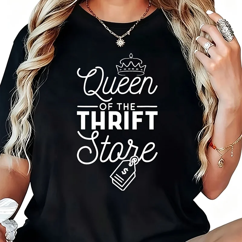 Queen Of The Thrift Store, Thrifter And Thrifting Women's T-Shirt 100% Cotton Funny Graphic Short Sleeve Tee Novelty Shirt Casual Crew Neck Top S-5XL