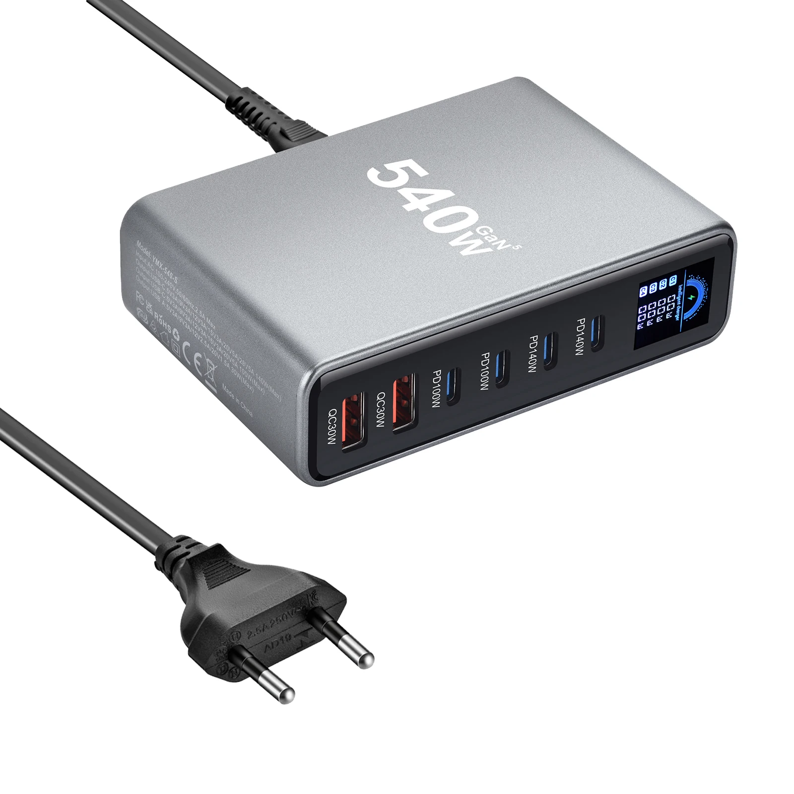 540W Multi-Port GaN Desktop-Ladegerät mit LCD-Bildschirm | 140W PD3.1 Schnellladegerät für MacBook, iPhone 16 17, Samsung, Laptop, Tablet – Detail 7