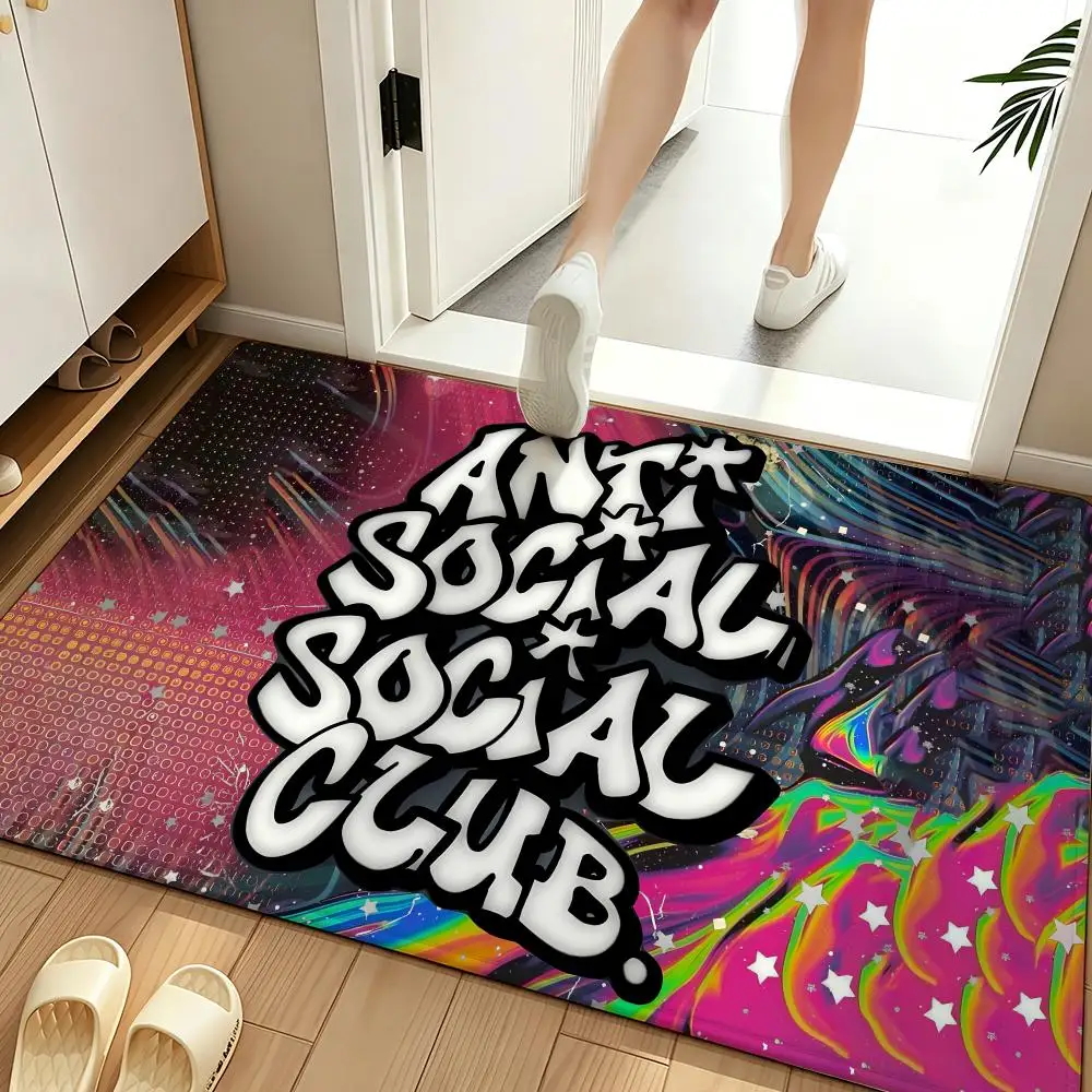 Fashion A-ANTI SOCIAL SOCIAL CLUB Floor Mat Soft Flannel Entrance Door Mat Non Slip Absorbent Bathroom Bedroom Floor Rug