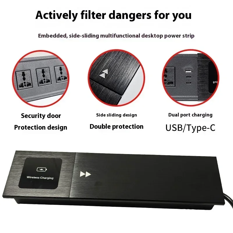 

Adea Universal Built-in Table Socket Slide Cover With Usb Type-c Recessed Desktop Electrical Eu Uk Au Us Plug Wireless Charger