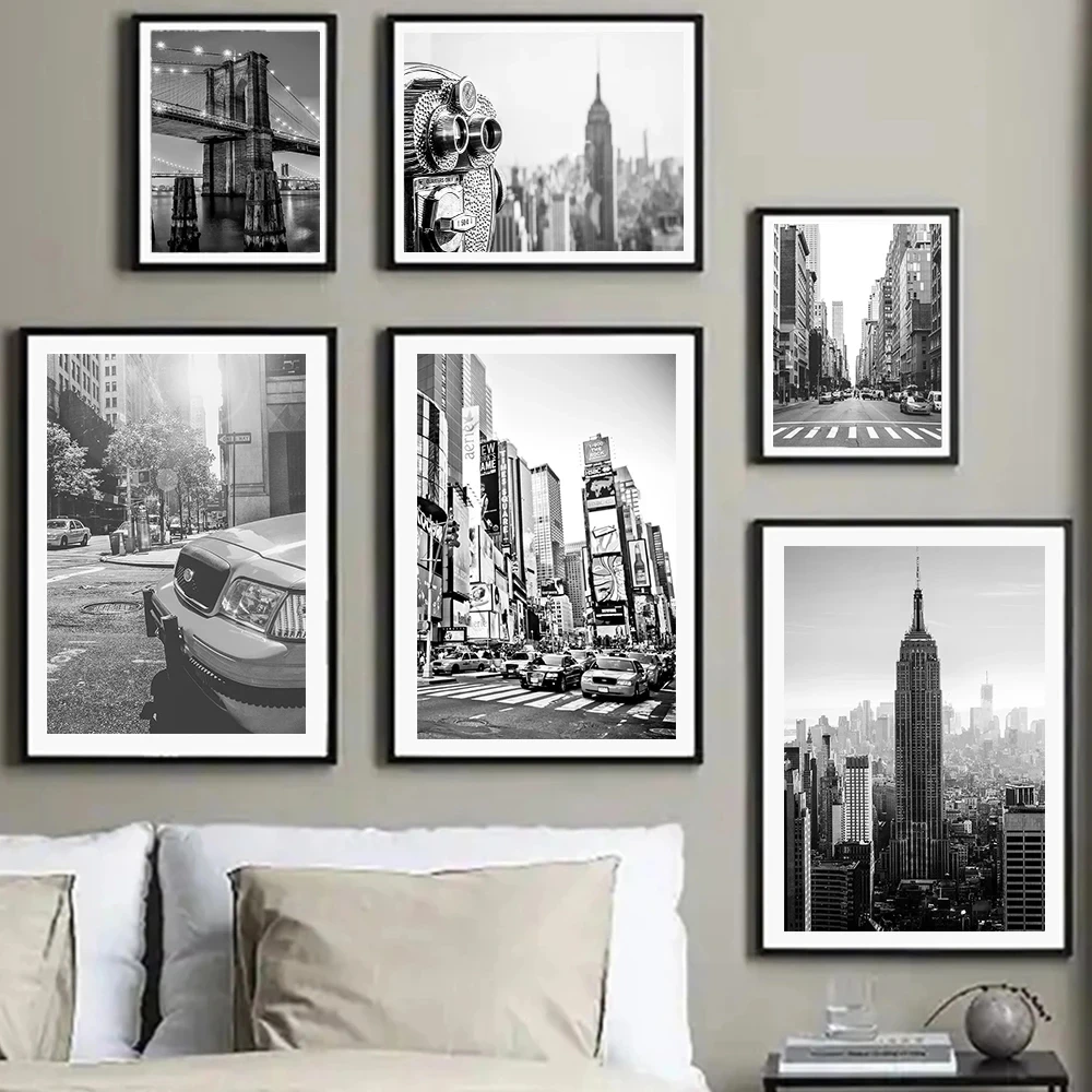 Modern New York City Landscape  Wall Art Black And White Art Cityscape Canvas PaintingPoster Prints For Living Room Home Decor