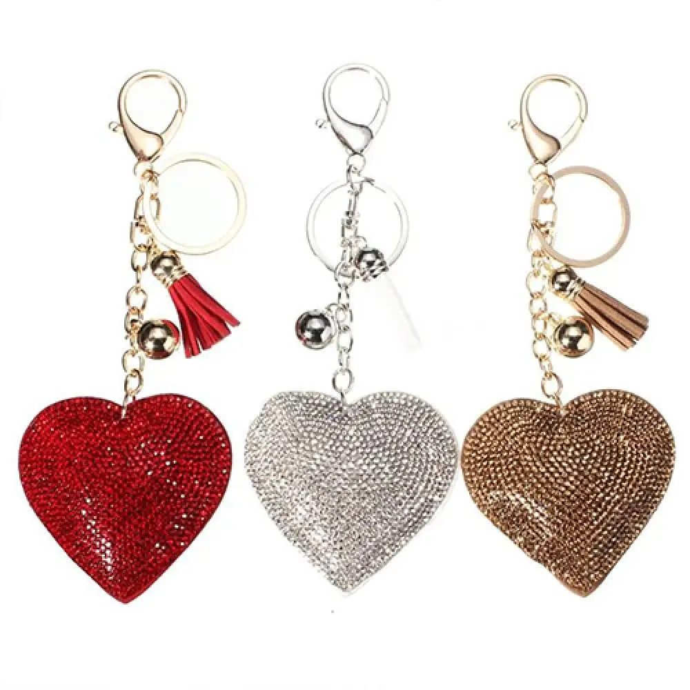 Tassels Love Heart Keychains Charming Romantic Dazzling Rhinestone Love Heart Key Chain Bags Pendant Car Keyring Jewelry Gift