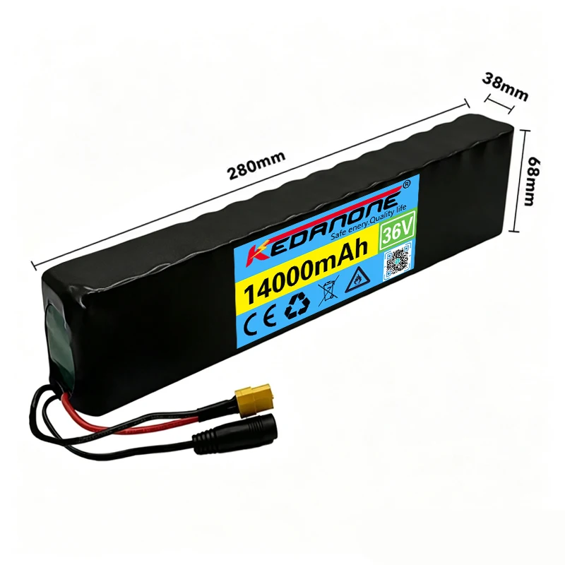 Nuovo pacco batterie 36V 14000mAh 18650 10S3P 500W ad alta potenza e capacità, per monopattini elettrici 36V, con fusibile da 30A e connettore XT60 o DC.