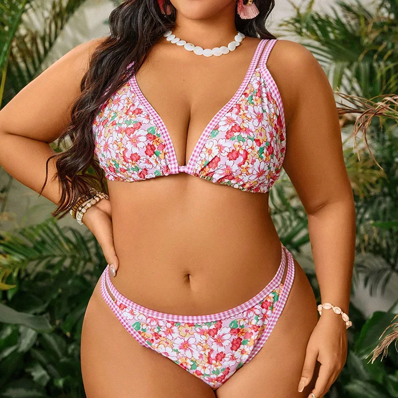 2024 Plus Size Bikini Set For Women 2 Piece Holiday Swimsuit Printed Bandage Sexy Swimwear Beach Bathing Suit