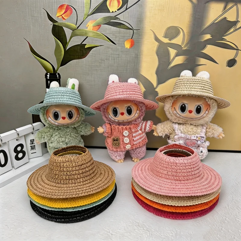 

Подходит для соломенной шляпы Labubu с открытым верхом, плетеная шляпа, аксессуары для плюшевых кукол, аксессуары для рукоделия, декоративные игрушки