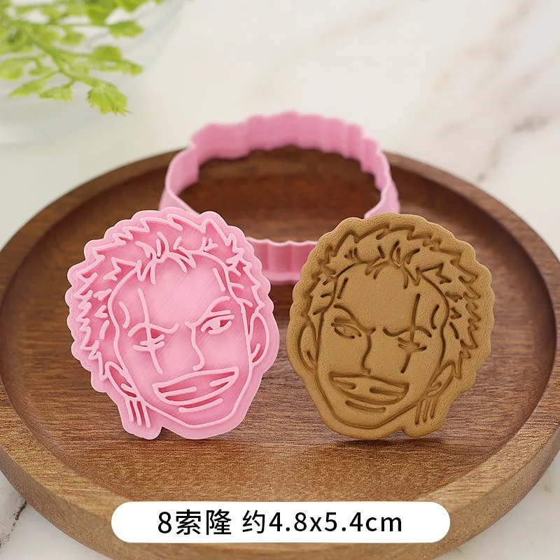 Cortadores de galletas de Luffy de una pieza, molde de plástico prensable para galletas de Anime, sello de galleta de dibujos animados, decoración de pasteles Fondant, herramientas para hornear