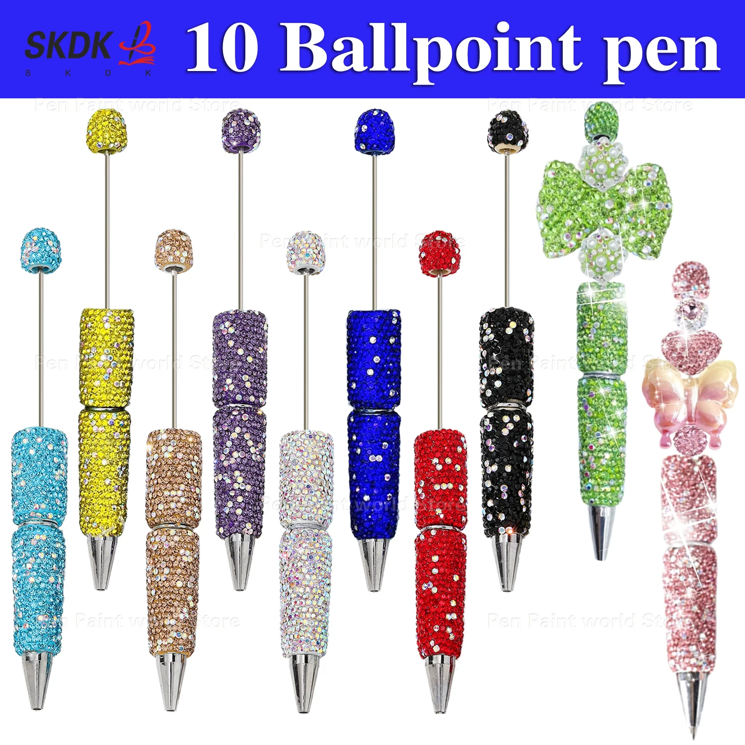 

10Pcs DIY Rhinestone Full Diamond Luxury Beadable Pen Refills Black Ink Smooth Writing Pen Refills Beaded Ballpoint Pen