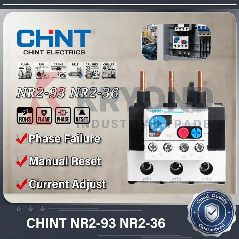 CHINT NR2-93 NR2-36 Thermal Overload Relay 3 Phase Adjustable Motor Protection Switch CJX2 Contactor 23A-93A Sensitivity Starter