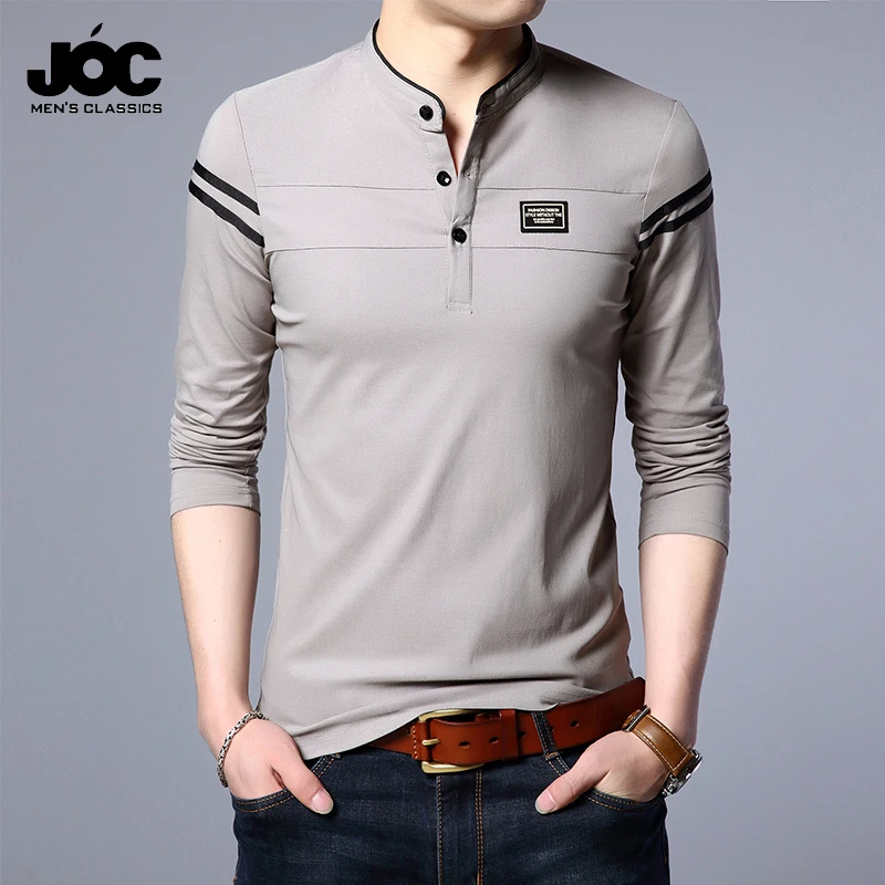 Men\'s Fashion Summer Long Sleeved POLO T-shirt Casual Cotton Breathable Top Stand Up Neck Long Sleeve Korean Comfortable Shirt