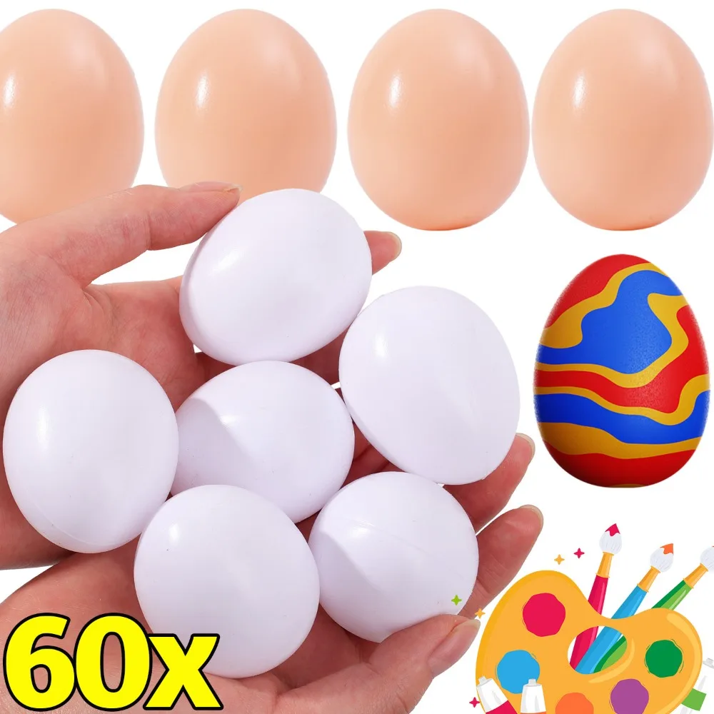 Oeufs de simulation en plastique pour Pâques, faux œufs peints à faire soi-même, Happy Eatser, fournitures de décoration de fête à la maison, jouets cadeaux pour enfants, 10 pièces, 60 pièces