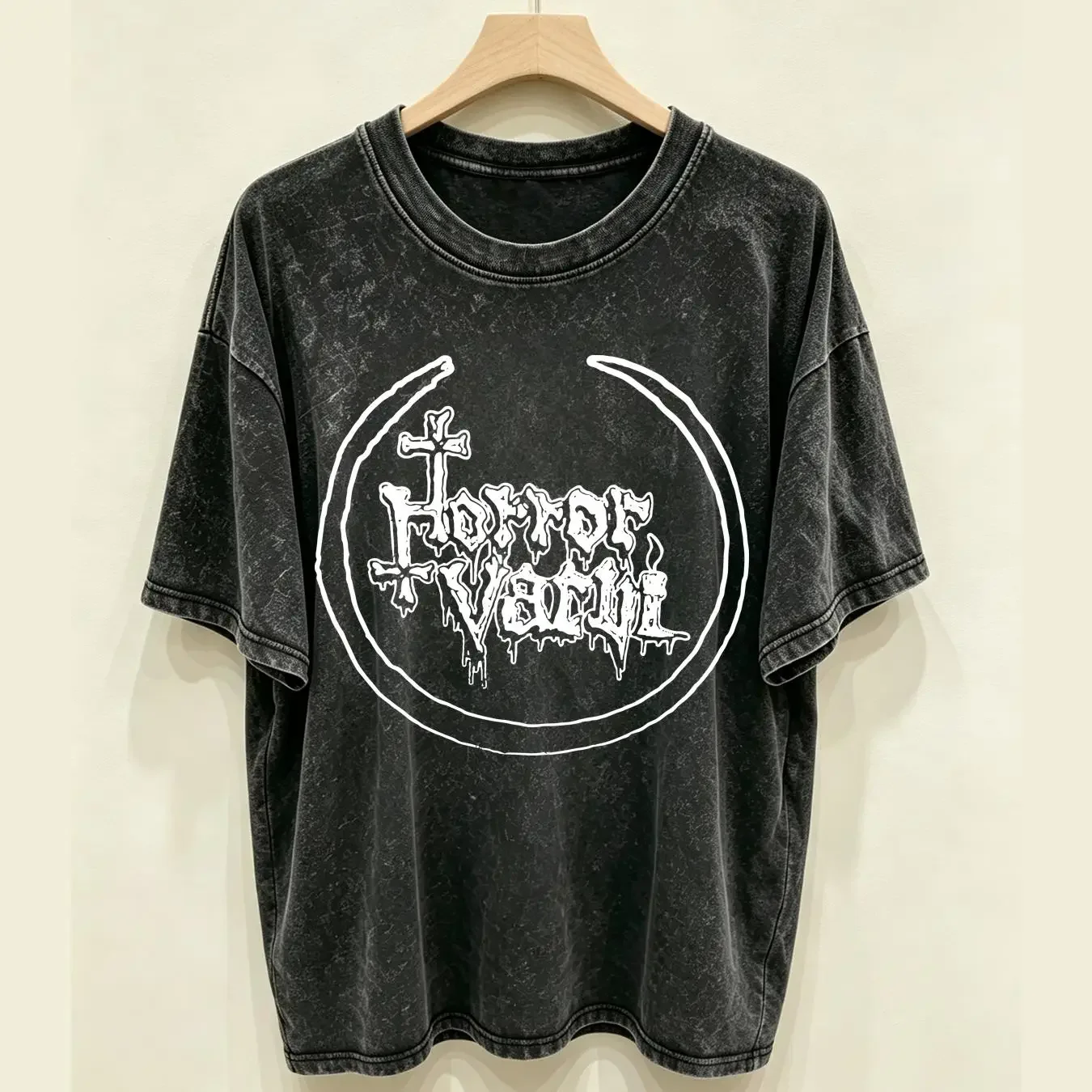washed T Shirt Horror Vacui Deathrock Goth Post Punk long or short sleeves vintage Washed Top For Everyday Wear Slightly
