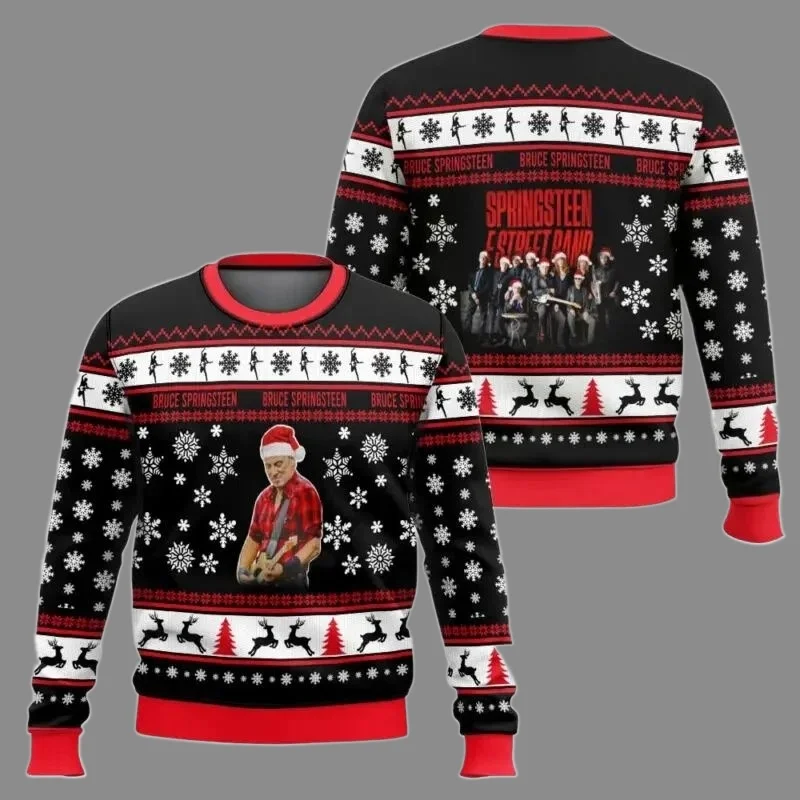 2025/26 Bruce Springsteen Cappello natalizio Chitarrista Brutto maglione natalizio American Rock Festivo girocollo Pullover Top per uomo