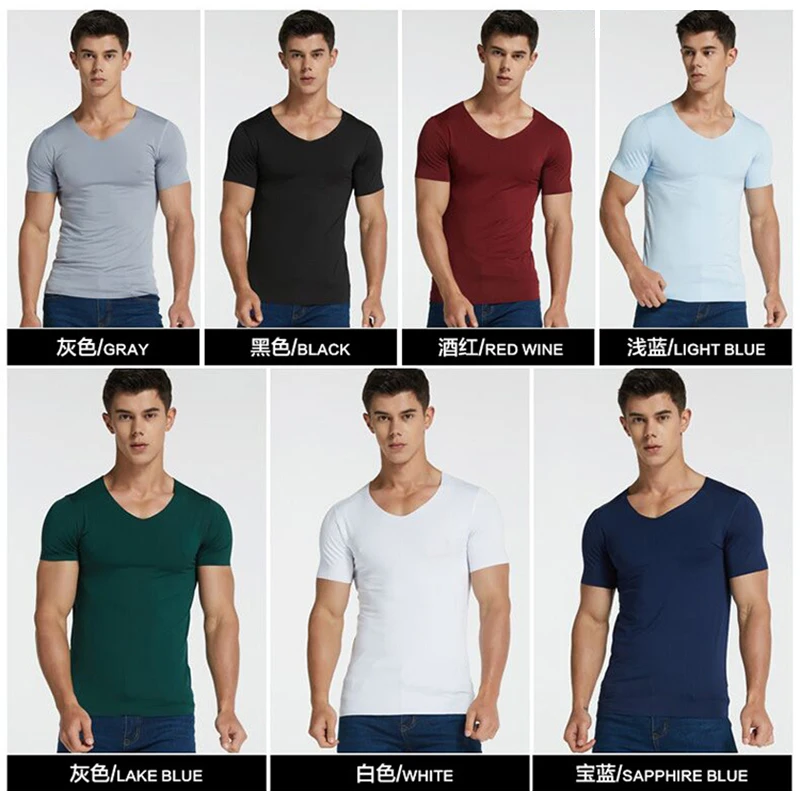 Men\'s Summer T-Shirt Short Sleeve Cool Quick Dry Breathable Ice Silk Seamless Tops Casual Solid Color Elastic Tee Shirts M-5XL