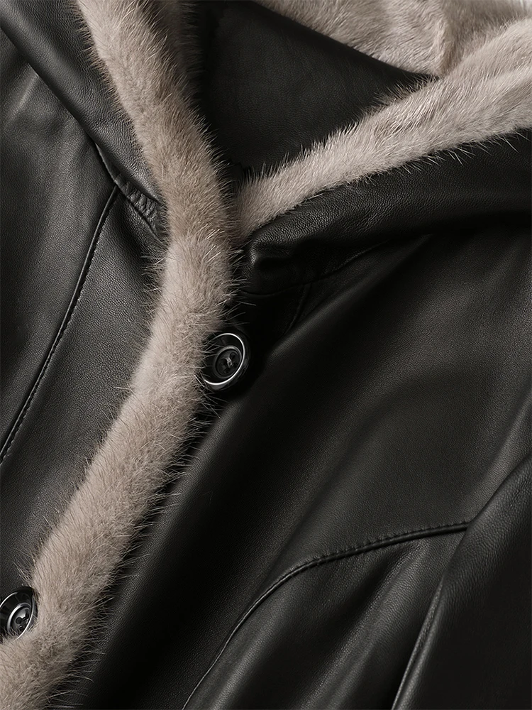 2024 Winter Long Warm Thick Black Leather Coat Women with Fur Inside Elegant Luxury Faux Fur Lined Jacket Parka Fashion