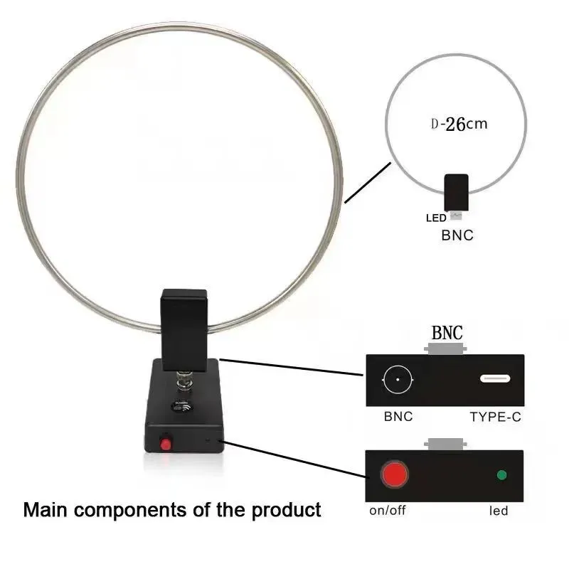 Small Ring Short Wave Antenna 10KHz-159MHz HF-GA800 Radio Short Wave Antenna Active Ring Antenna