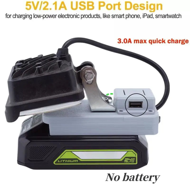 LED Power Wireless Work Light Compatible With USB Fast Charging Adapter Port Camping Supplies For Greenworks 24V (no battery)