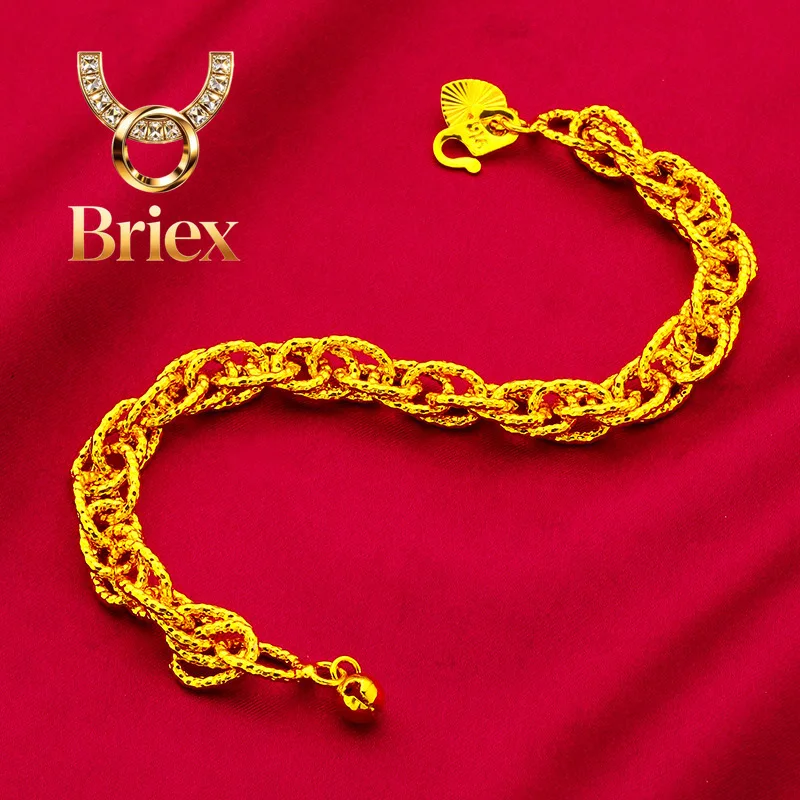 Briex Jewelry AU999 24K Gold Women's Star-Twist Bracelet-Polished Twist + Matte Stars Contrast, Chiseled Dewdrop Lines, Commute