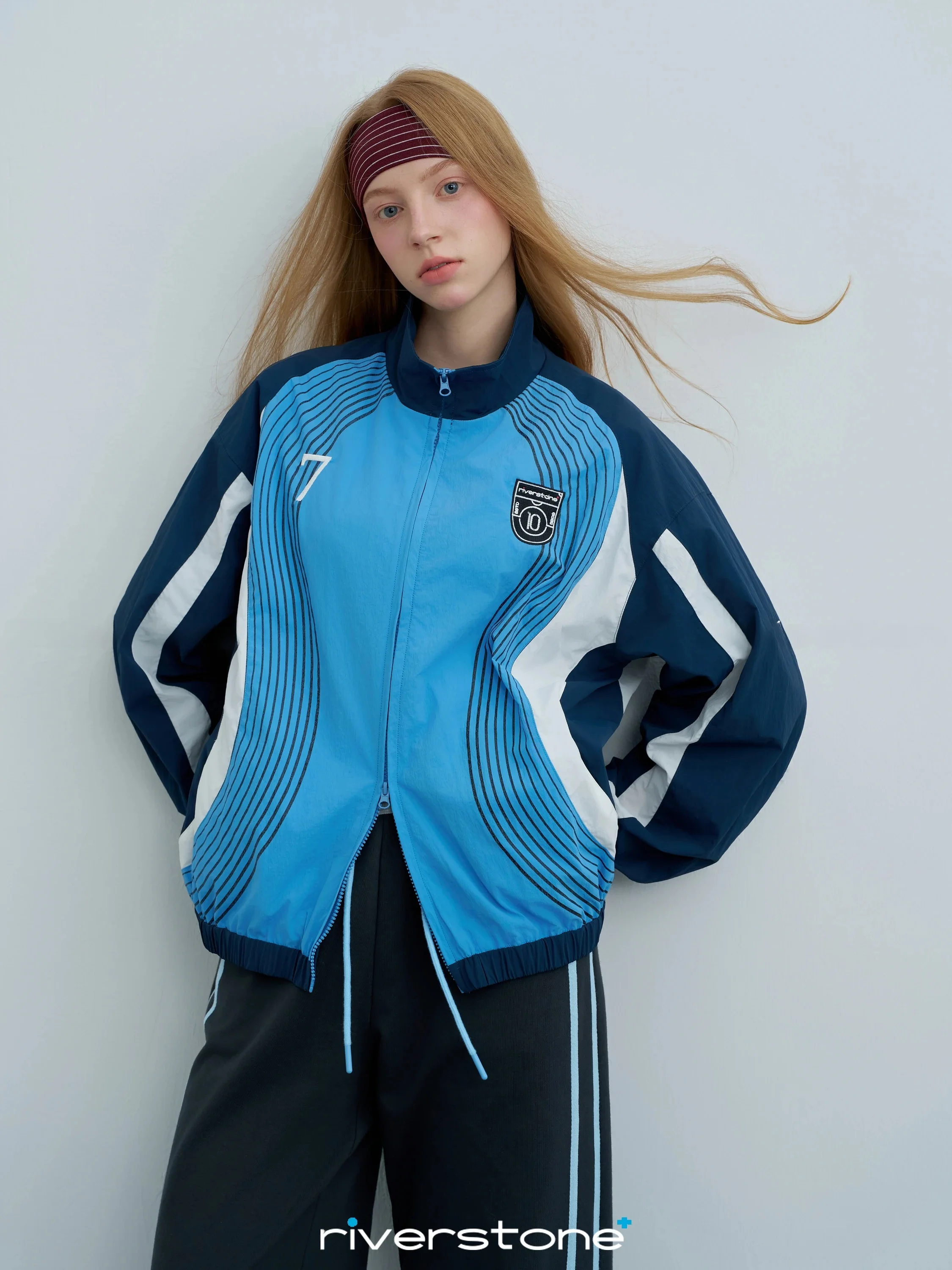 Riverstone plus American Style Outdoor Sporty Short Jacket Women's Autumn Striped Color Block Casual Outerwear