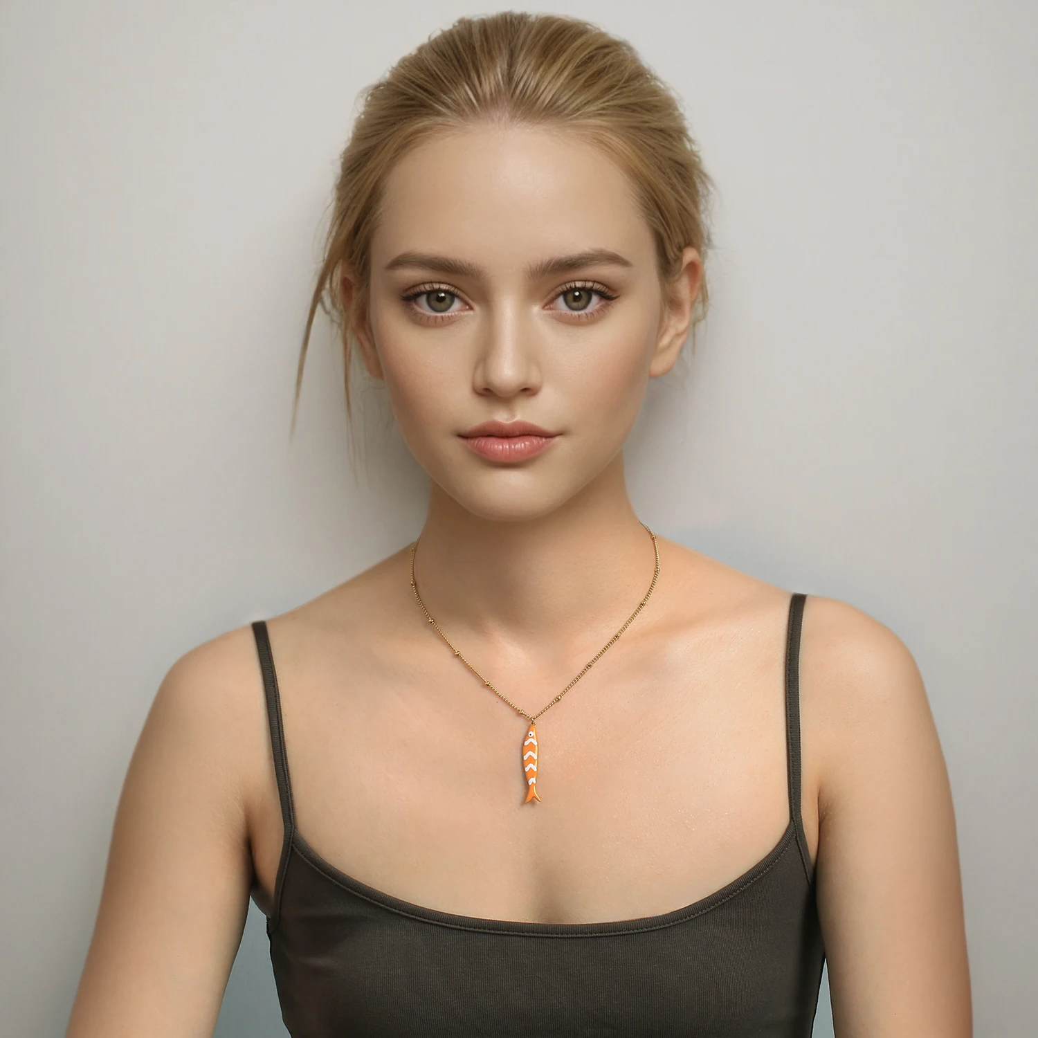 Cold Enamel Long Fish Pendant Necklace - Adjustable 40+5cm Stainless Steel 18K Gold Plated Chain, Fashion Jewelry Gift for Women