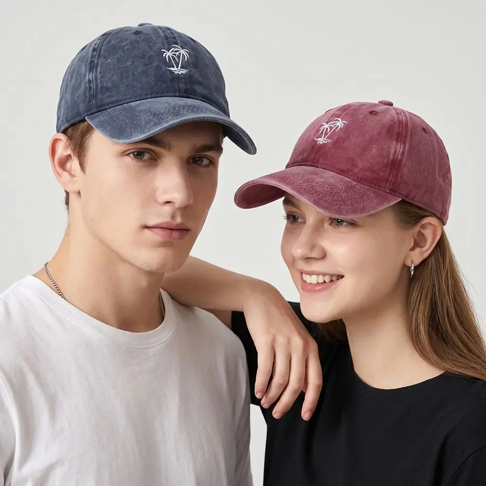 Soft Top Embroidered Coconut Tree Baseball Cap Thin Sunscreen Washed Cotton Baseball Cap Cute Peaked Cap Sun Hat Men