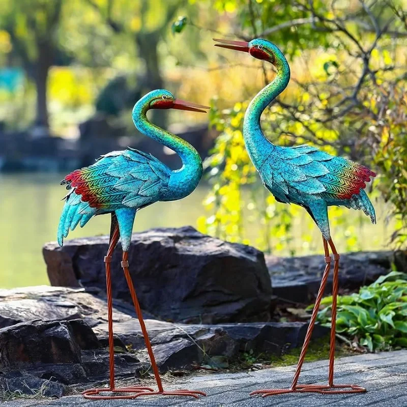 

Natelf Garden Crane Statues for Outdoor Blue Heron Decor Standing Garden Art Sculptures Garden Decoration