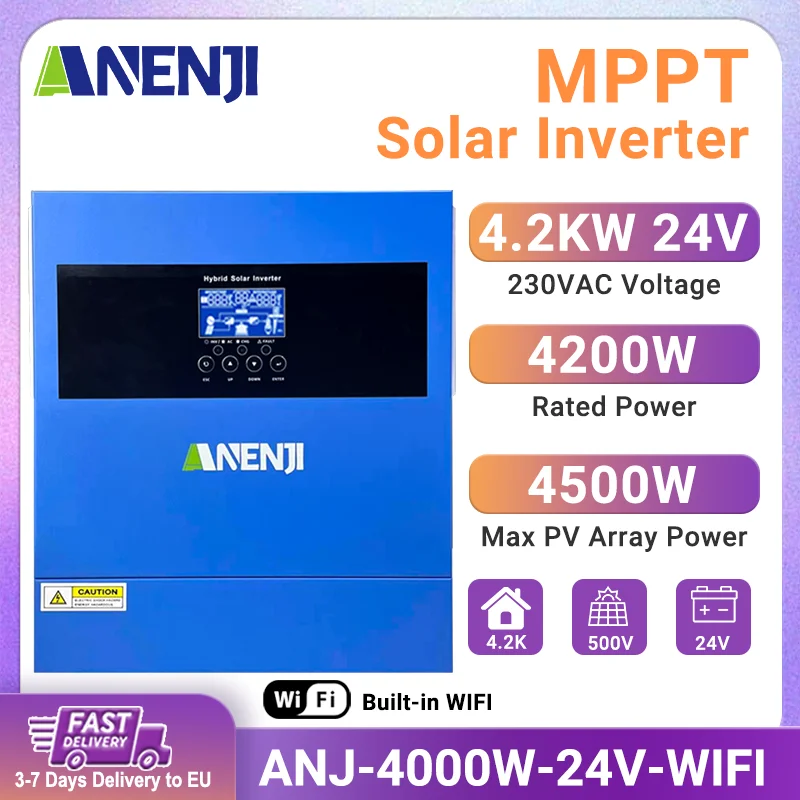 

4.2KW 24V Hybrid Solar Inverter 230V Pure Sine Wave MPPT 100A Photovoltaic On/Off Grid Inverter Solar Charge Controller PV 500V