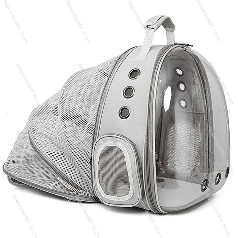 Expandable Cat Carrier Backpack Transparent Mesh Outdoor Panoramic Portable Pet Bag Large Capacity