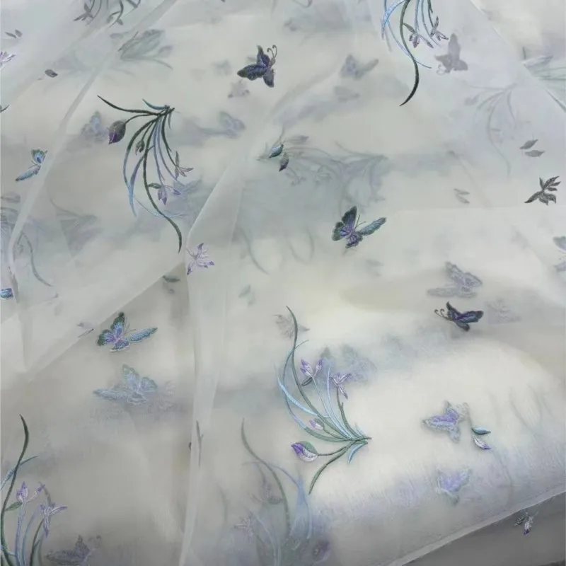 Summer New Embroidery Fabric Chinese Style Real Silk Fabric