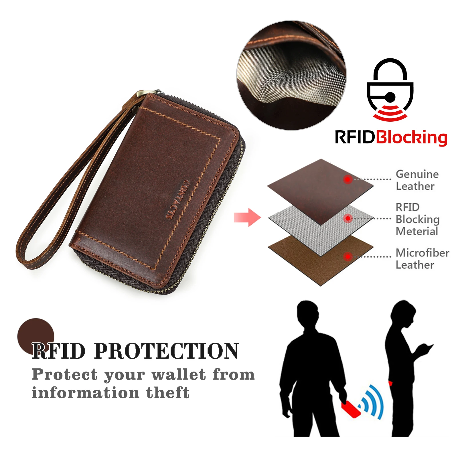 Contact's Echt leder Schlüssel brieftaschen Schlüssel anhänger Voll narben leder Airtag Slot Männliche Mini Brieftaschen Schlüssel beutel Karten halter – Detail 4